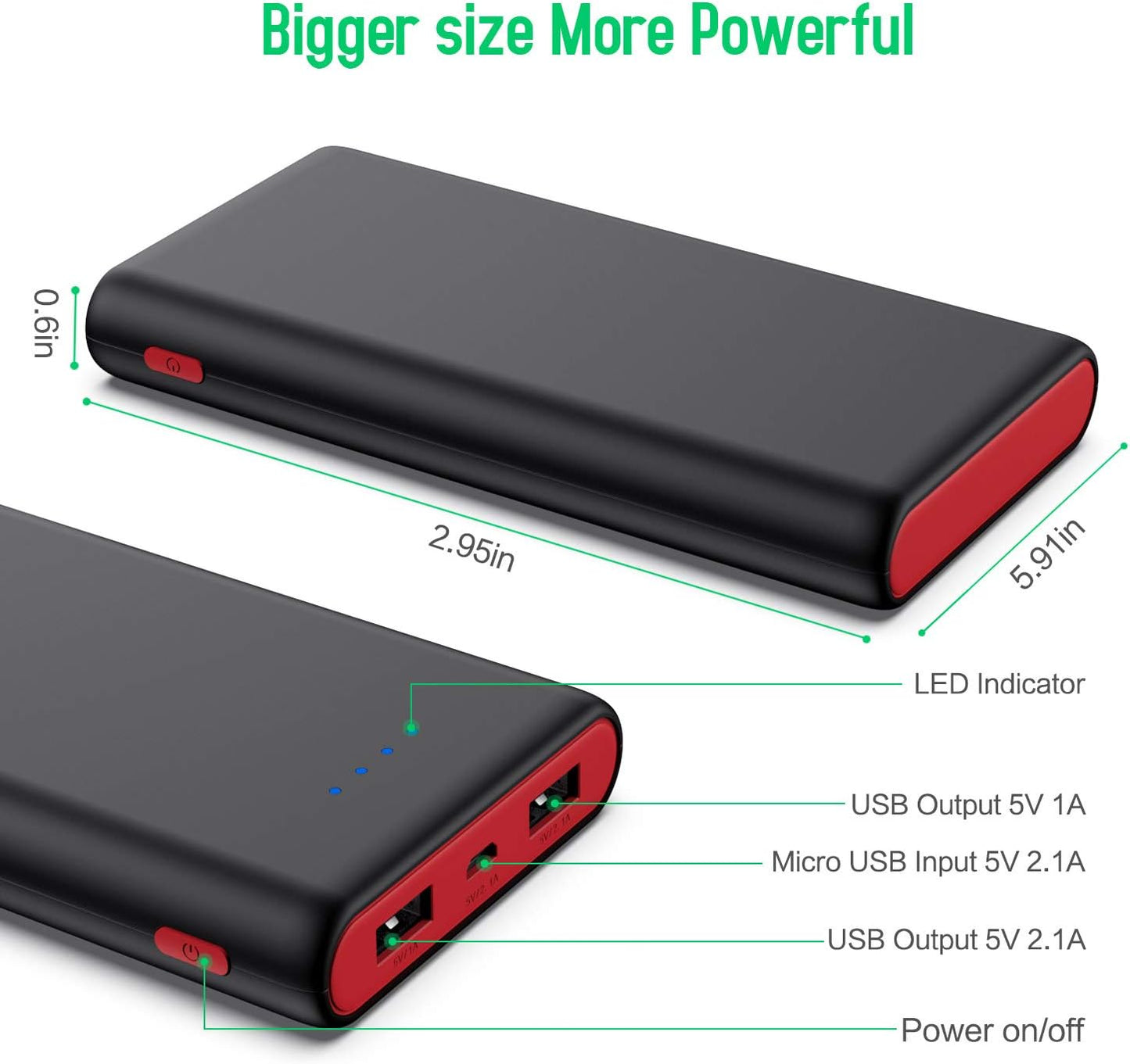 Power Bank HX160Y8 26800mAh 99,1Wh 2x USB 4x LED Indikator Ultrakompakt schwarz