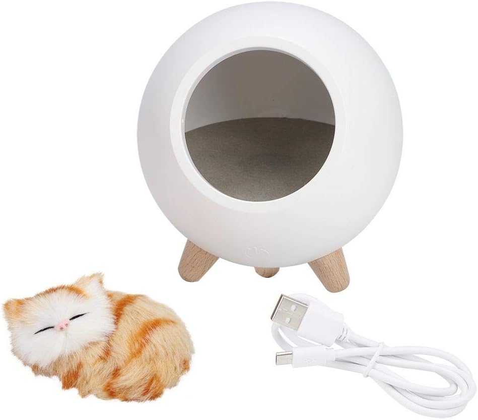 Nette Katze Nachtlicht Little Pet House LED Nachtlampe weiß Holz