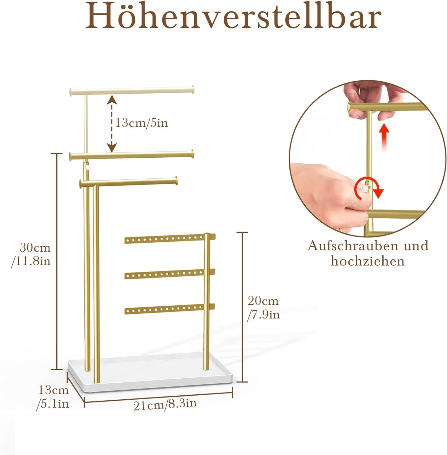 Schmuckständer Gold Metall 3 Stangen Organizer 37cm Höhe