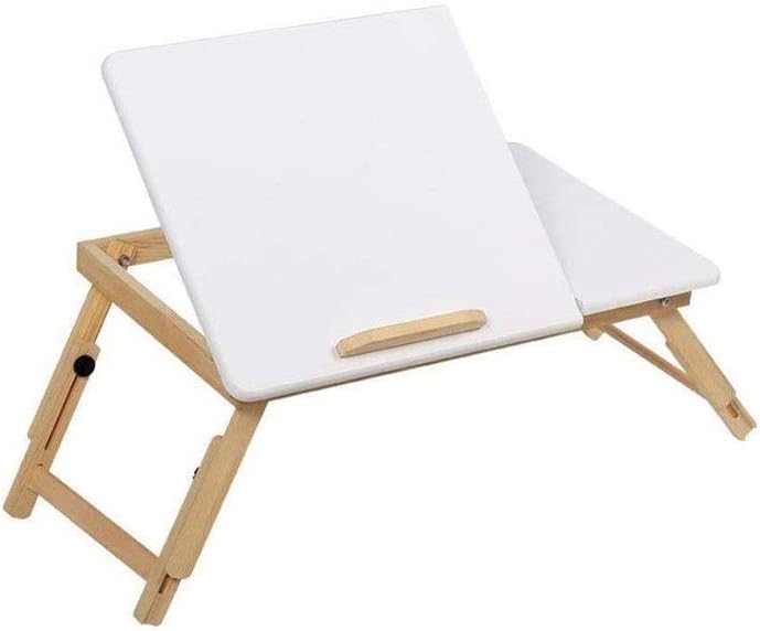 Bett Tisch Laptopständer mit Schublade Notebooktisch klappbar aus Holz weiß