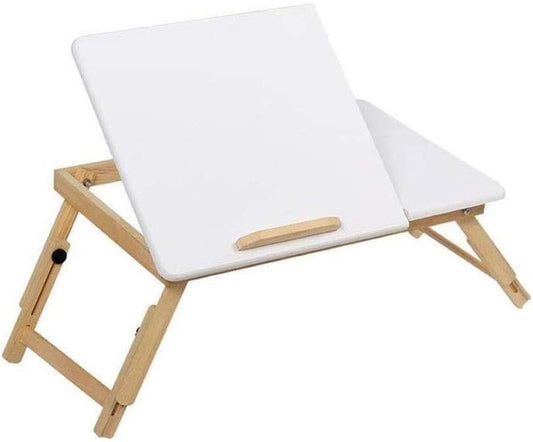 Bett Tisch Laptopständer mit Schublade Notebooktisch klappbar aus Holz weiß