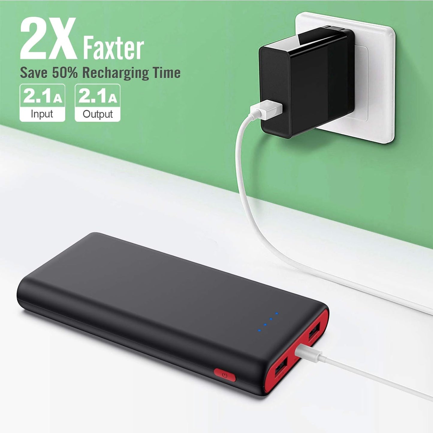 Power Bank HX160Y8 26800mAh 99,1Wh 2x USB 4x LED Indikator Ultrakompakt schwarz