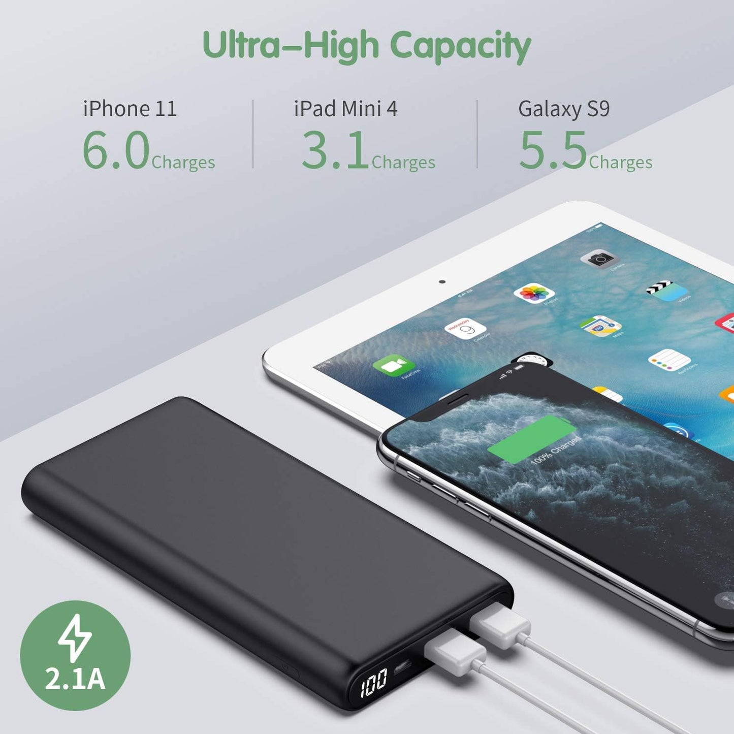 Power Bank HX160Y4 tragbares Ladegerät 25800 mAh LCD-Display Hohe Kapazität 2 USB-Ports, externer Akku Pack