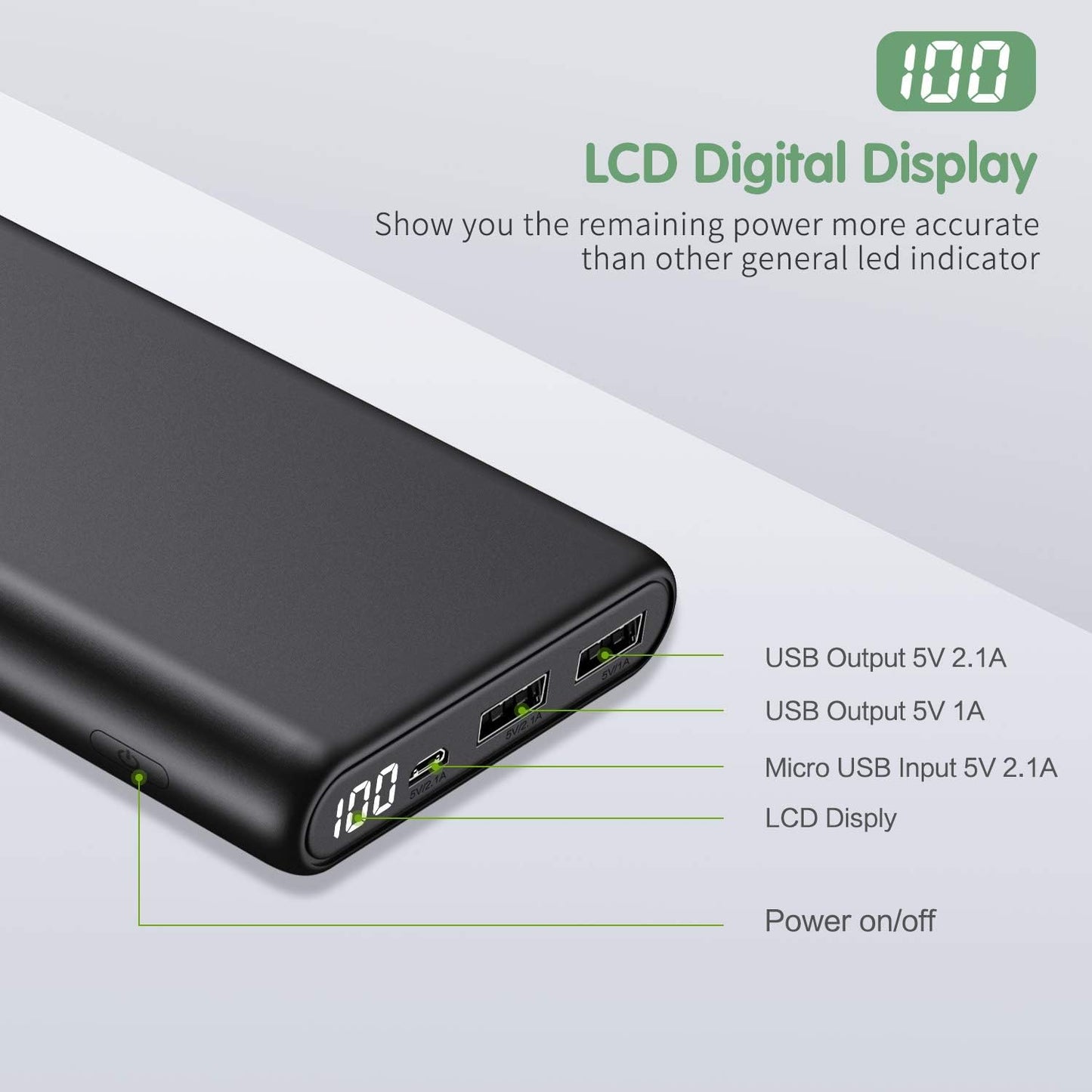 Power Bank HX160Y4 tragbares Ladegerät 25800 mAh LCD-Display Hohe Kapazität 2 USB-Ports, externer Akku Pack