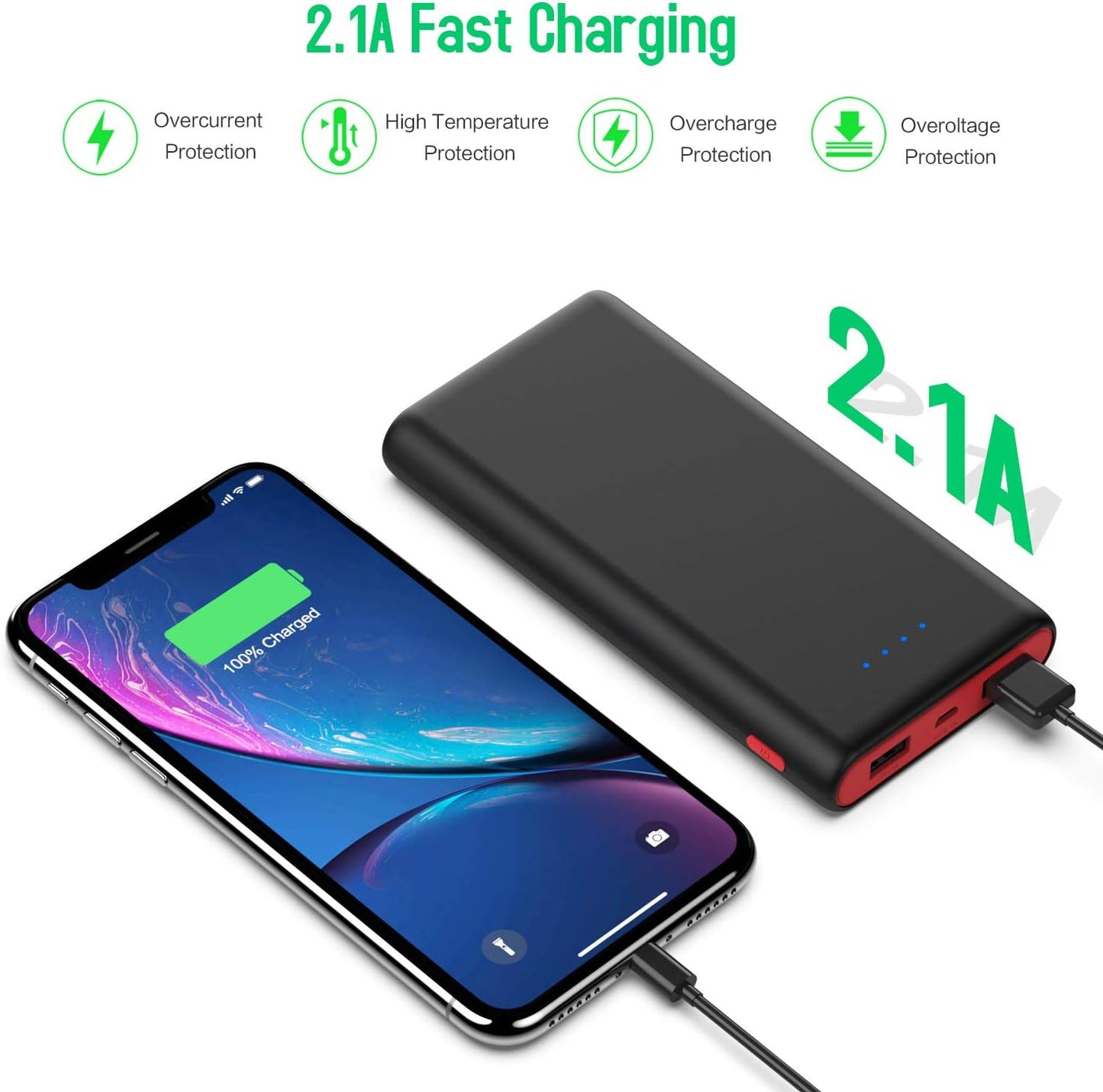 Power Bank HX160Y8 26800mAh 99,1Wh 2x USB 4x LED Indikator Ultrakompakt schwarz