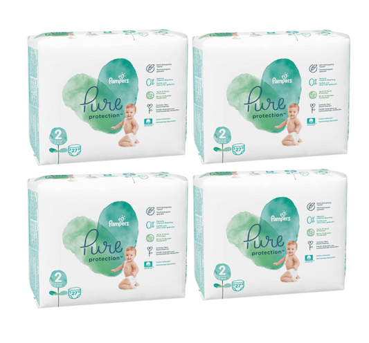 4x Pampers Windel Pure Protection Größe 2, 4-8 KG 108 Stück