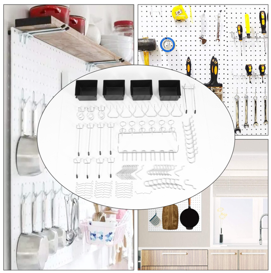 80-Teiliges Pegboard Hooks-Sortiment mit Pegboard Bins, Peg Locks, zum Organisieren