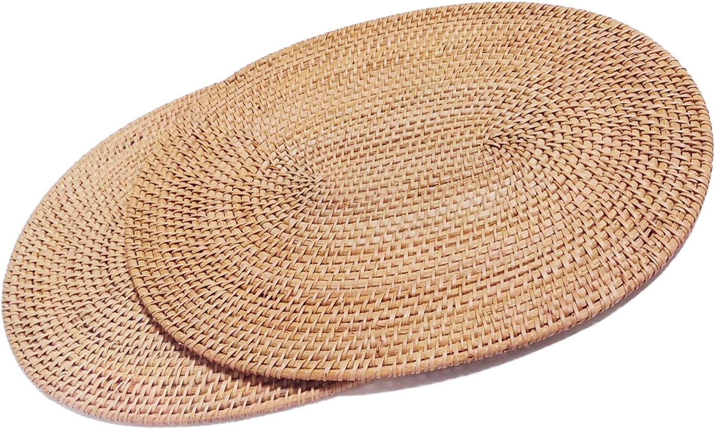 2x Tischset Rattan Geflochten Tischmatte Oval Unterlage 30x40