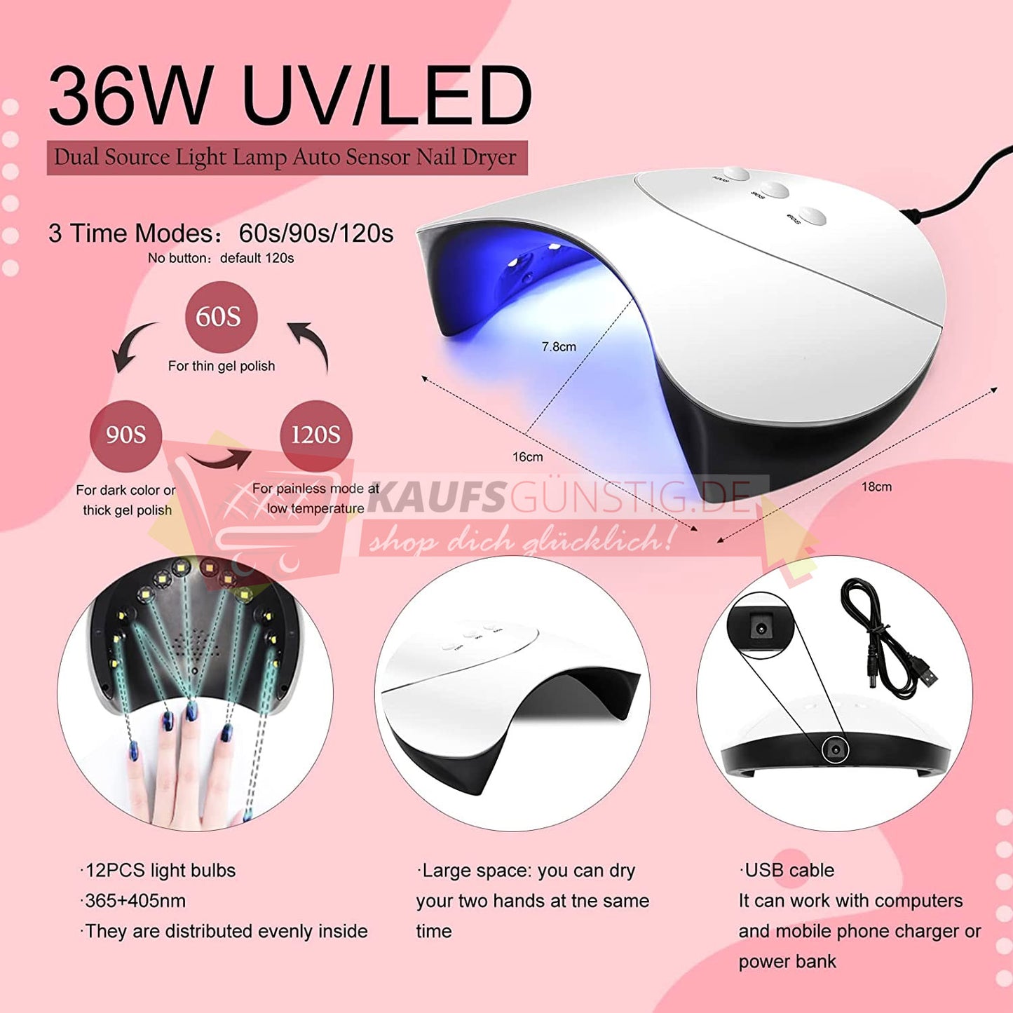 Coscelia Schnell Aufbau Gel Nagelverlängerung UV Nagelset 36W UV +LED Nagellampe