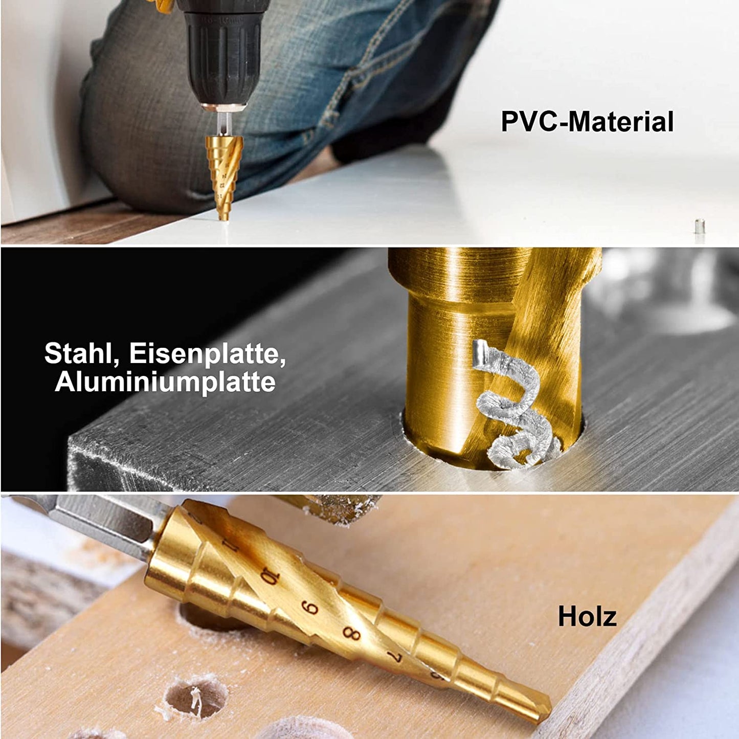 Stufenbohrer Edelstahl Schälbohrer HSS 4-12, 4-20, 4-32 mm Spiralnutstufenbohrer