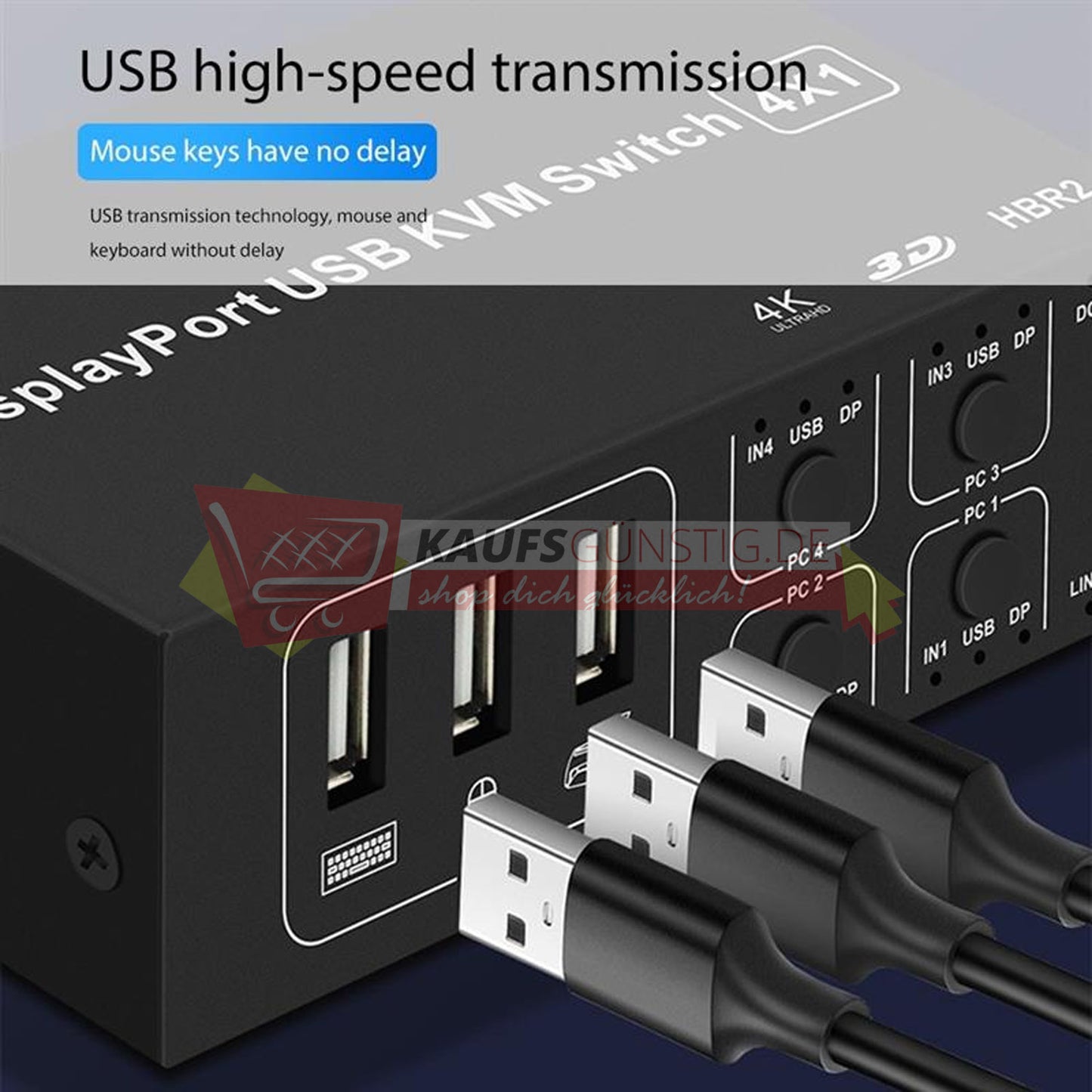 Display Port USB KVM Switch 4K 60Hz 4 In 1 Schalter Box PC teilen Monitor