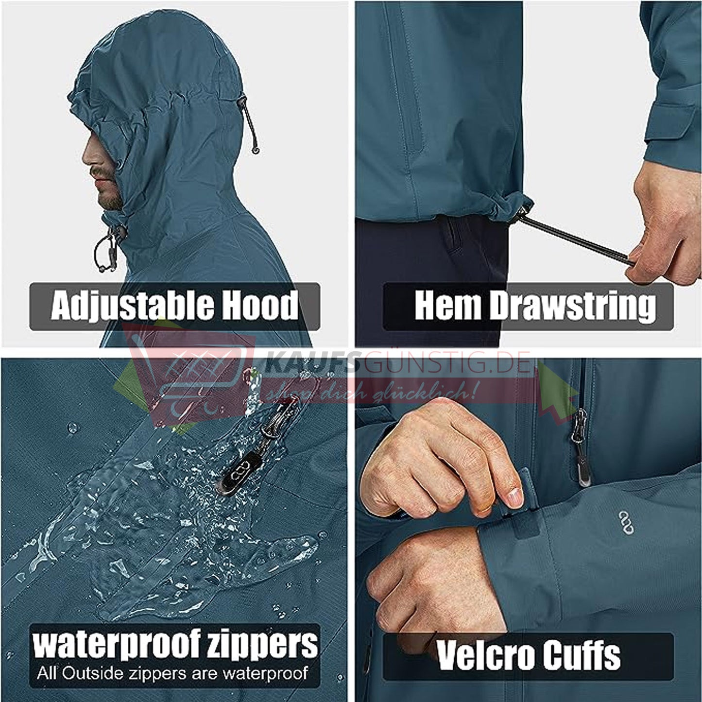 33,000ft Regenjacke Herren Wasserdicht Outdoorjacke Leichte Freizeitjacke Packbare Windjacke Fahrrad Regenmantel mit Kapuze