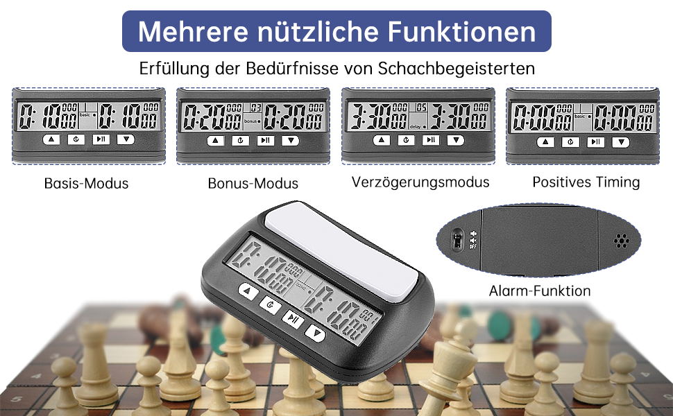 Schachuhr Digitaler Schach-Timer mit Countdown-Alarm-Bonus und Verzögerungsfunktionen Professionell