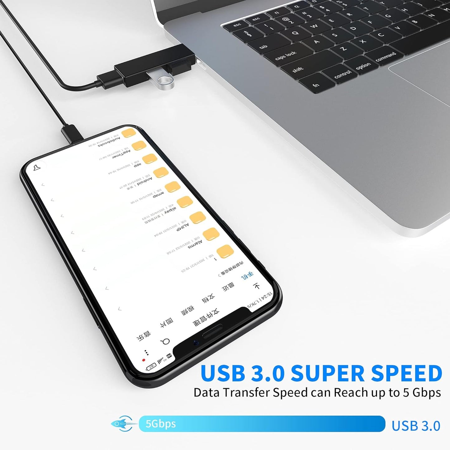 USB 3.0 Hub 3 Ports, Mini tragbarer USB 3.0 Adapter mit 1 USB 3.0 Port, 2 USB 2.0 Ports Ultra Slim USB Slider kompatibel mit Mac Laptop