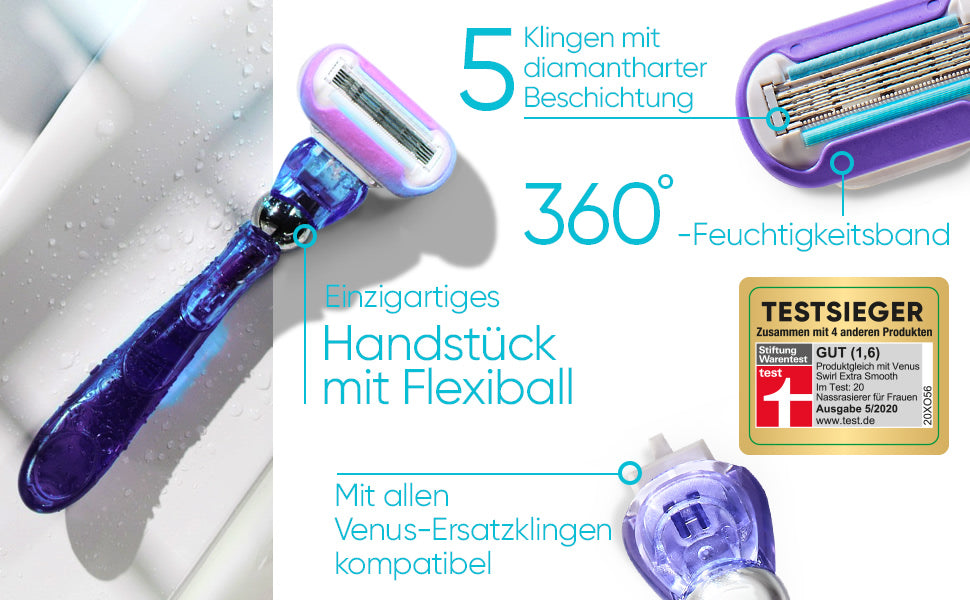 Gillette Venus Deluxe Smooth Swirl Rasierer Damen, Damenrasierer + 3 Rasierklingen mit 5-fach Klinge