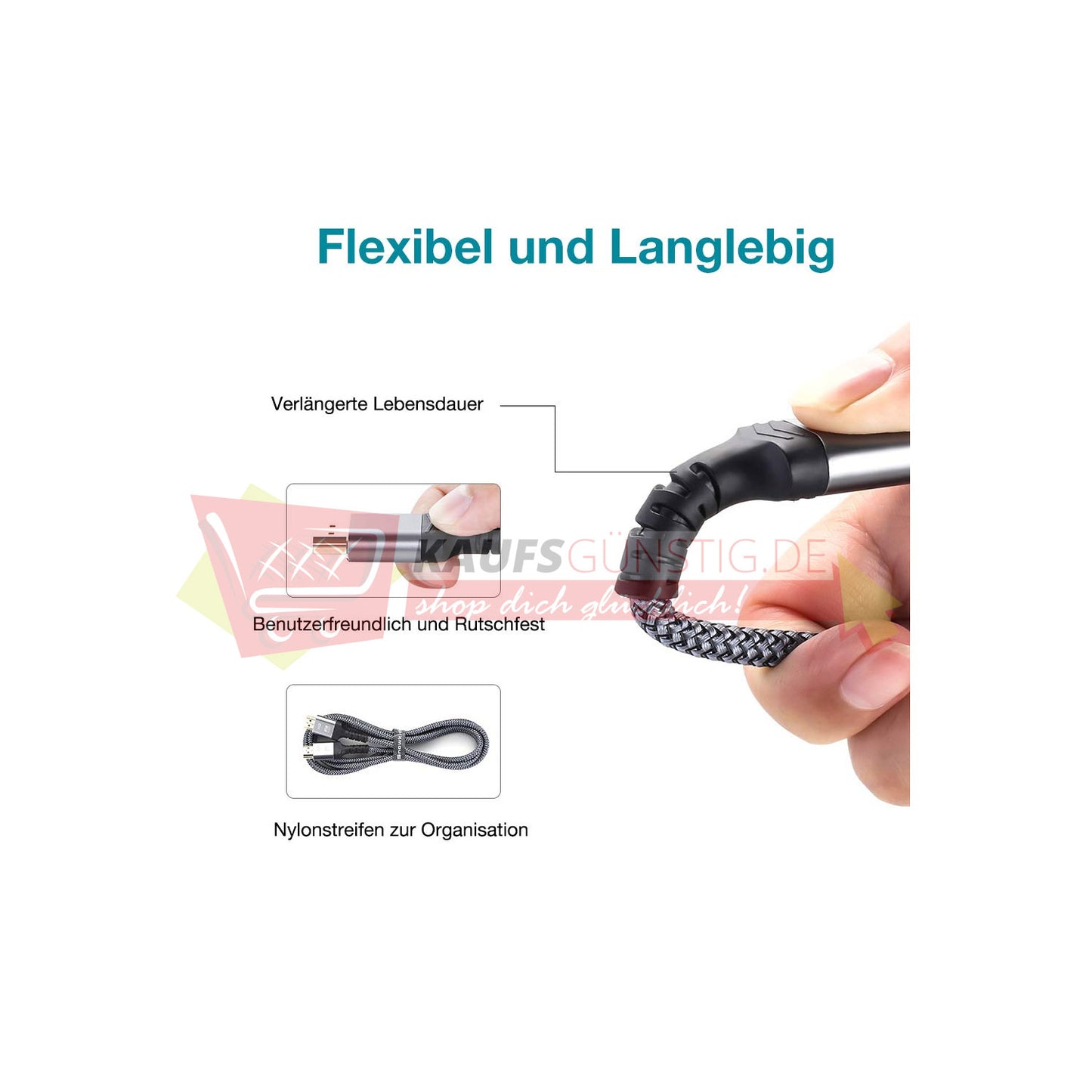 HDMI Kabel 5Meter 4K60Hz Vergoldete Anschlüsse Nylon Geflochtenes Kabel mit Ethernet/Audio Rückkanal Kompatibles 4K 2160p 1080p