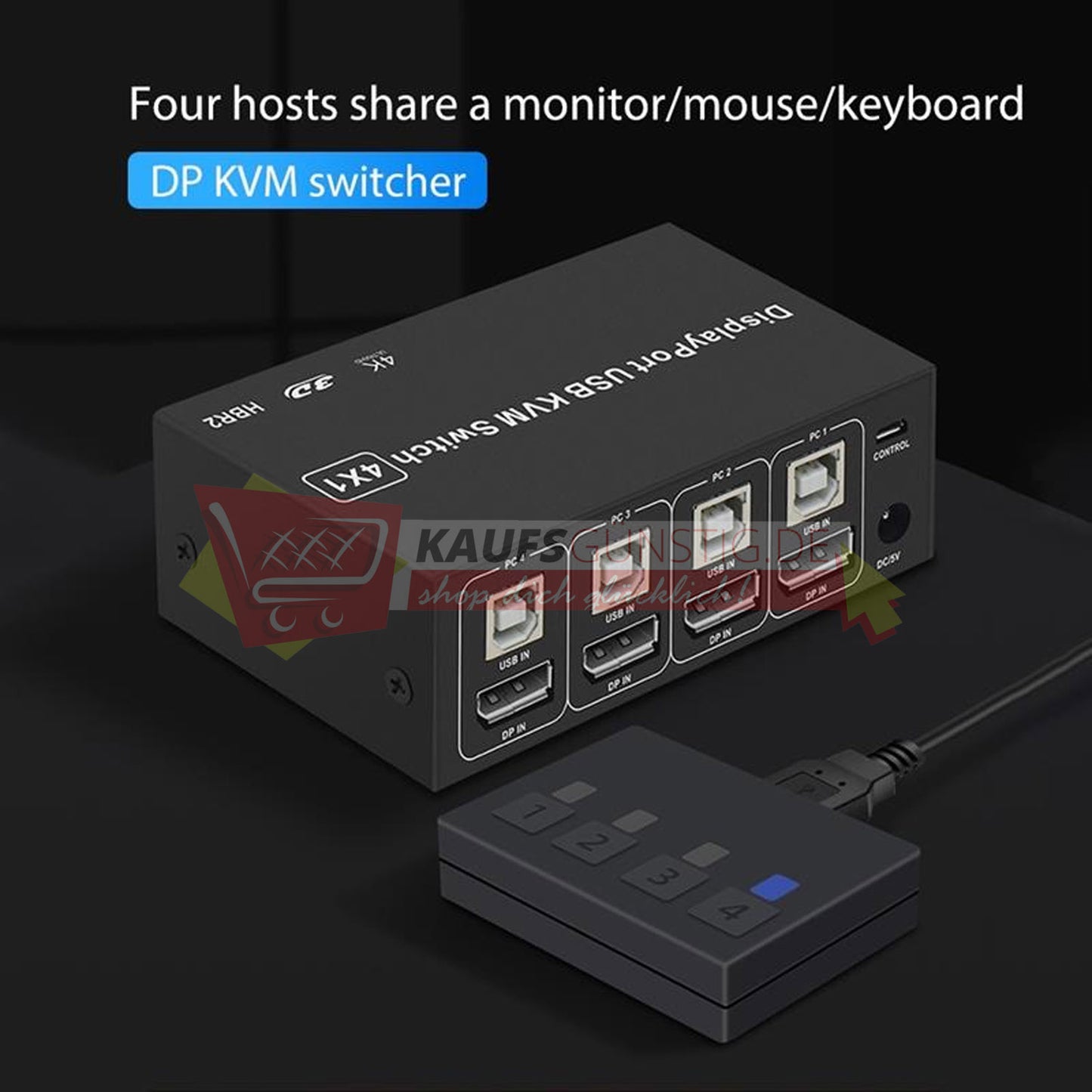 Display Port USB KVM Switch 4K 60Hz 4 In 1 Schalter Box PC teilen Monitor