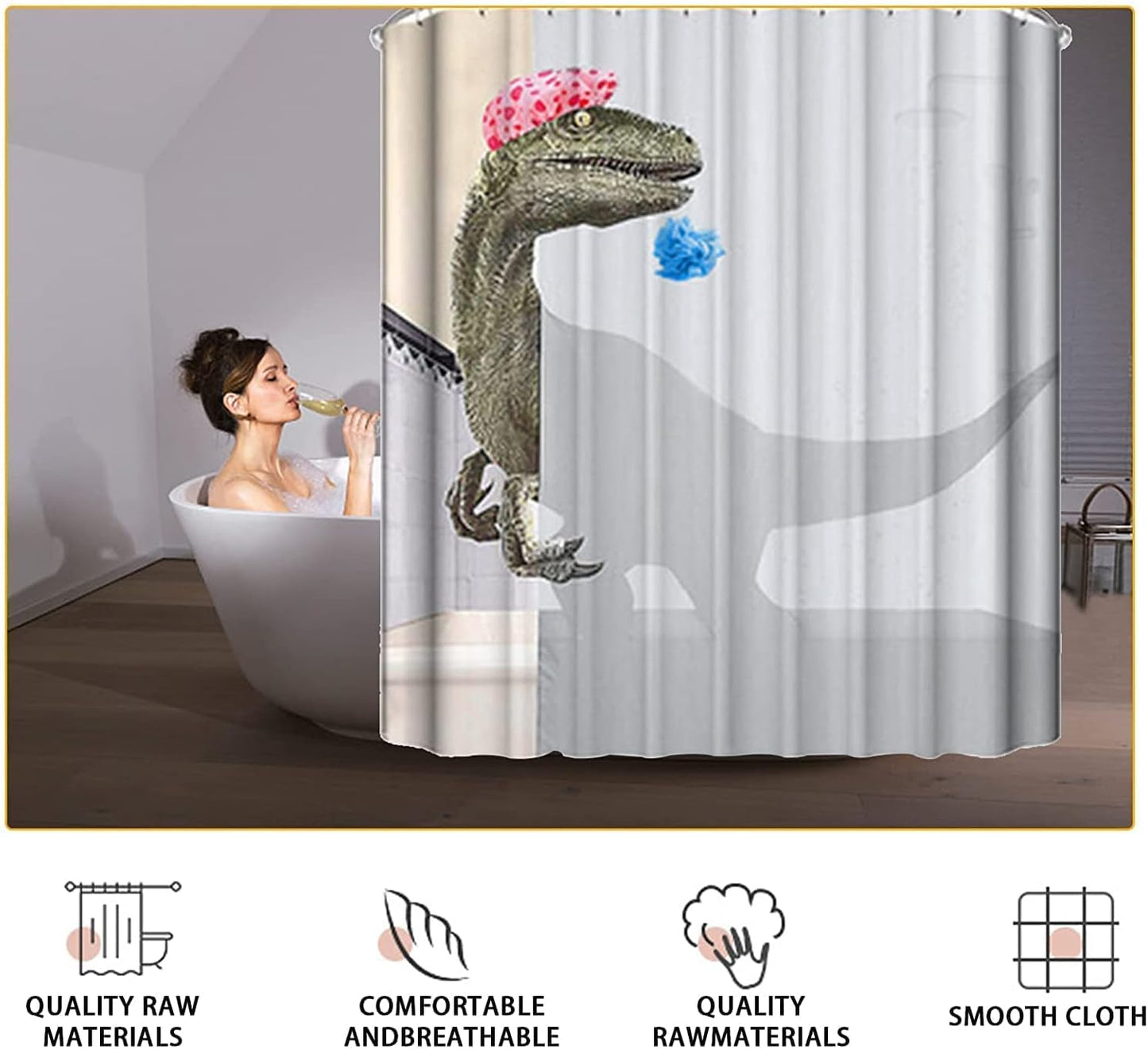 Duschvorhang Wasserdicht Dinosaurier Druck Vorhang Bad180x180cm + 12 Ringe