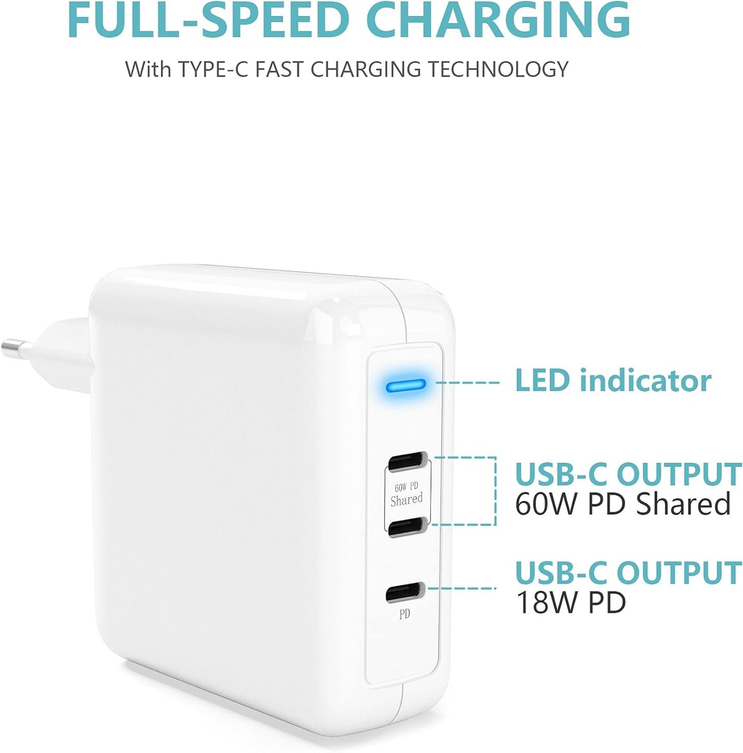 78W USB-C Schnell Ladegerät Netzteil 3 Ports Apple Samsung