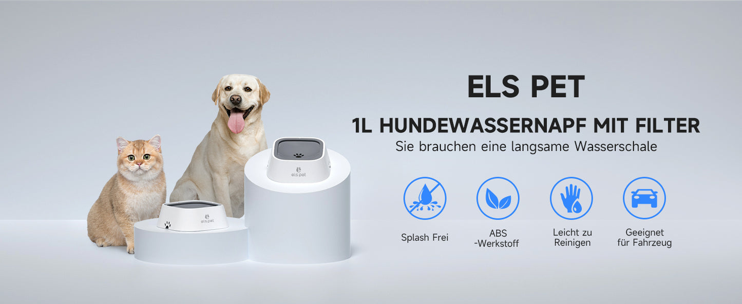 ELS PET Wassernapf 1L Auslaufsicher Trinknapf für Hund Katze Wasserspender Rutschfest