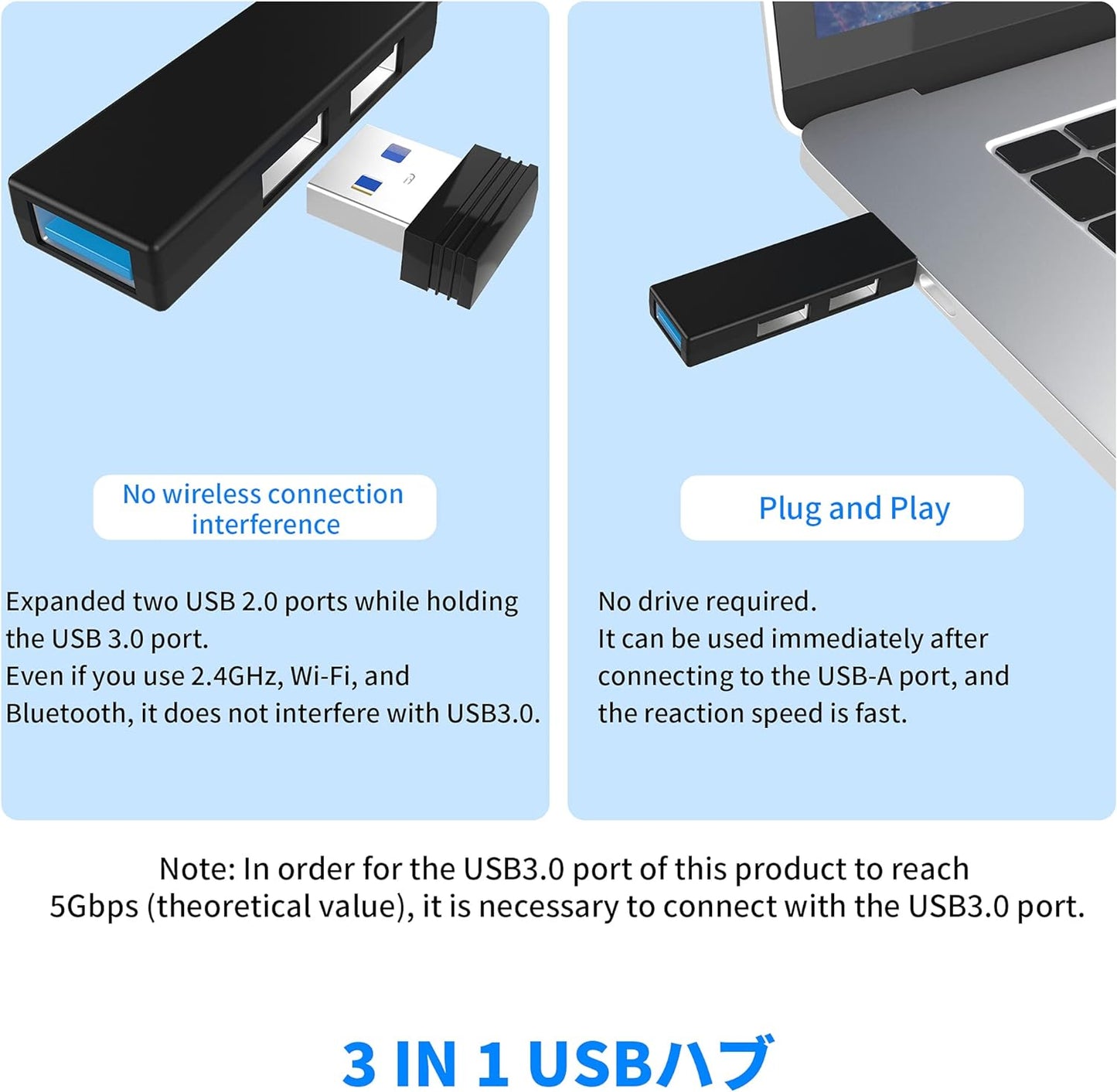 USB 3.0 Hub 3 Ports, Mini tragbarer USB 3.0 Adapter mit 1 USB 3.0 Port, 2 USB 2.0 Ports Ultra Slim USB Slider kompatibel mit Mac Laptop