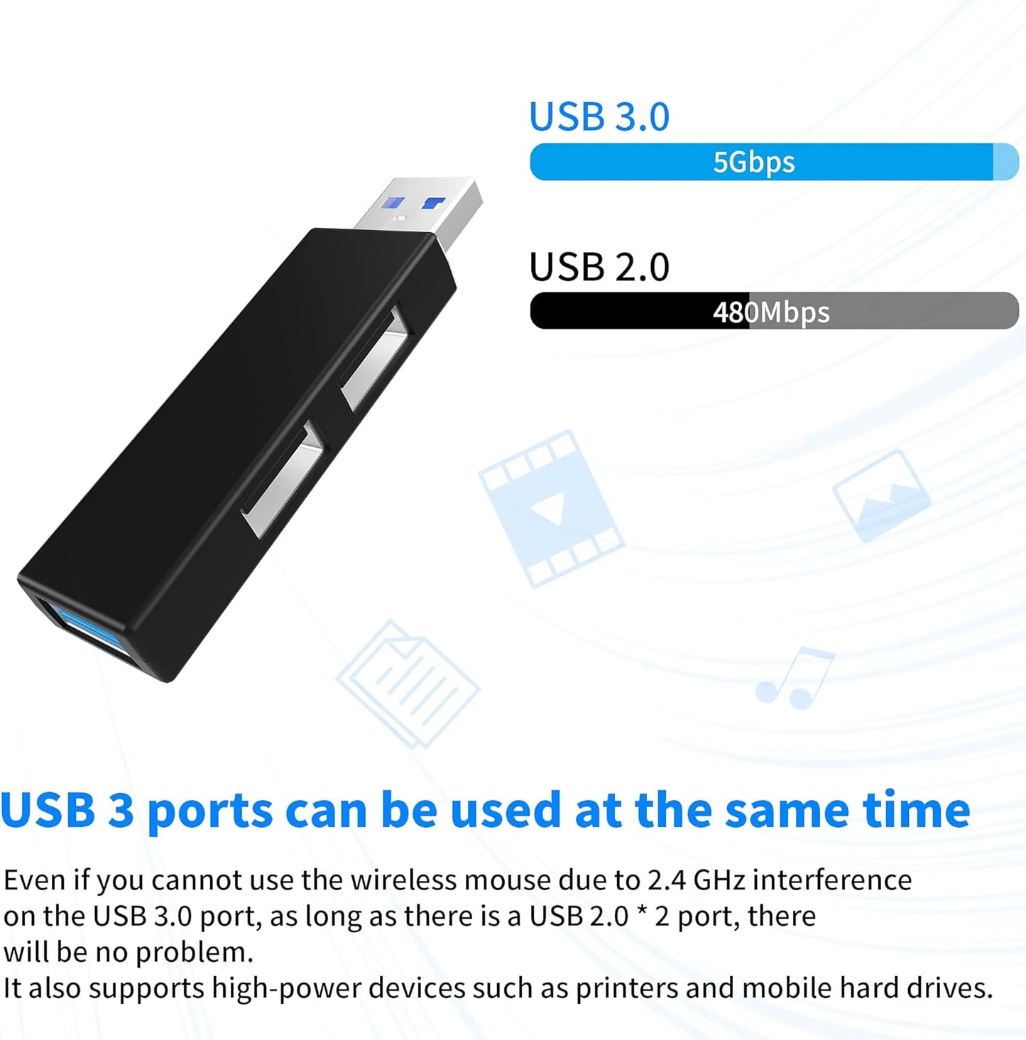 USB 3.0 Hub 3 Ports, Mini tragbarer USB 3.0 Adapter mit 1 USB 3.0 Port, 2 USB 2.0 Ports Ultra Slim USB Slider kompatibel mit Mac Laptop