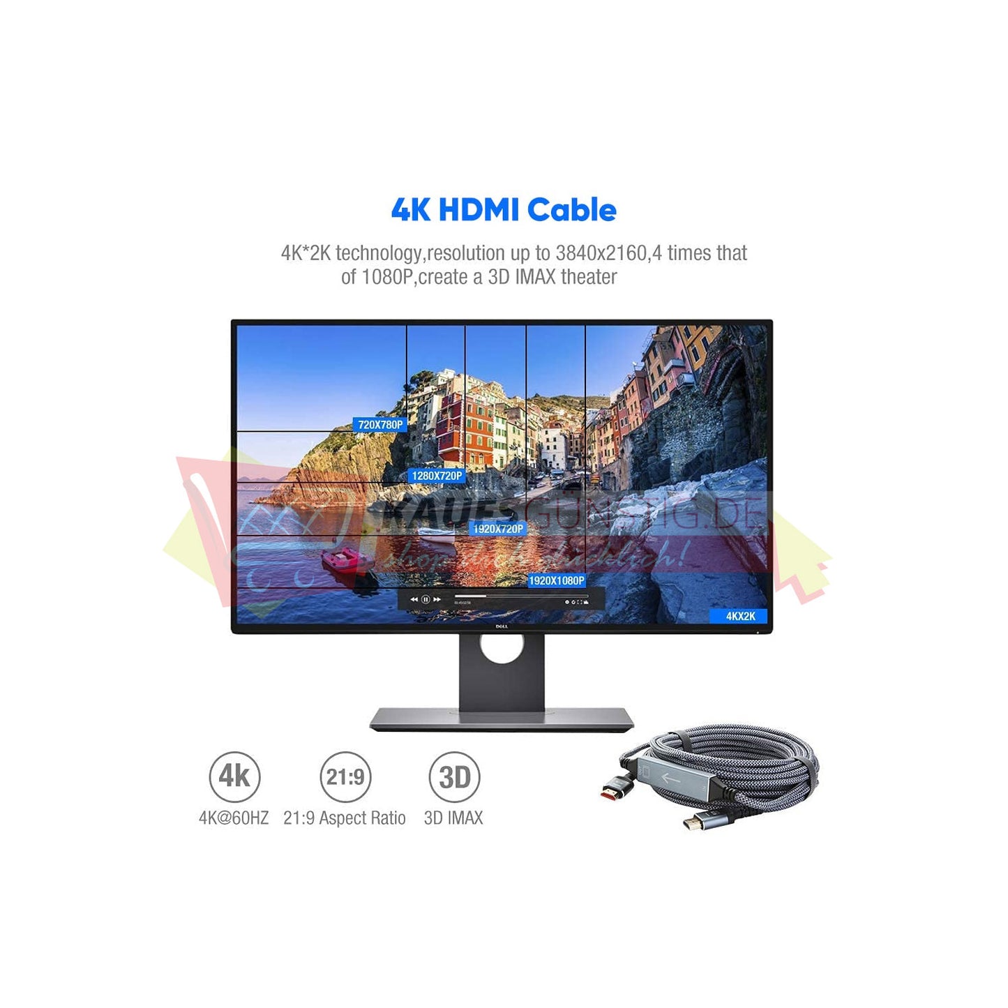 HDMI Kabel 5Meter 4K60Hz Vergoldete Anschlüsse Nylon Geflochtenes Kabel mit Ethernet/Audio Rückkanal Kompatibles 4K 2160p 1080p