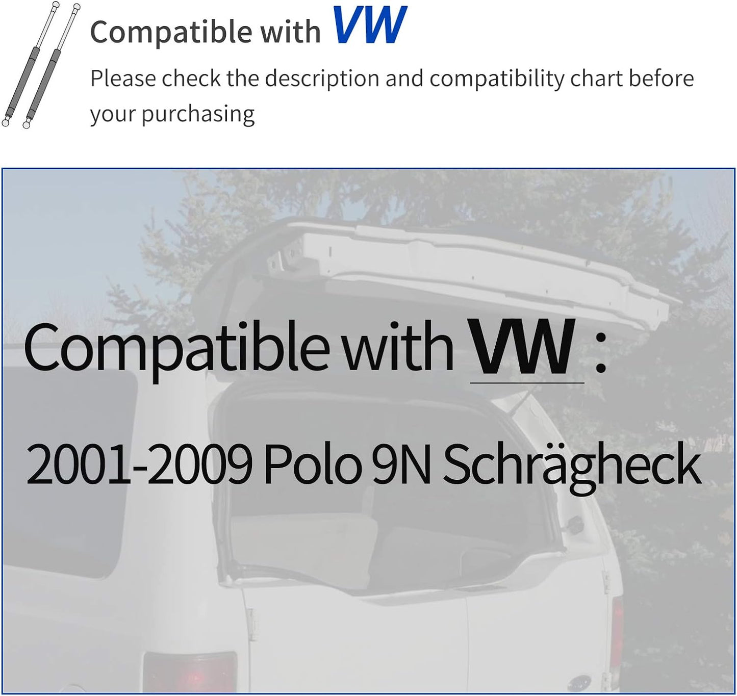 2x Gasfeder Dämpfer Heckklappe Heckklappendämpfer für VW Polo 9N 2001-2009