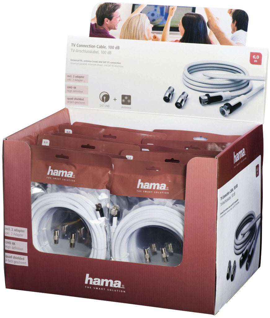 Hama Sat Kabel TV 100dB SAT-Anschlusskabel, Gewebe (6m) weiss