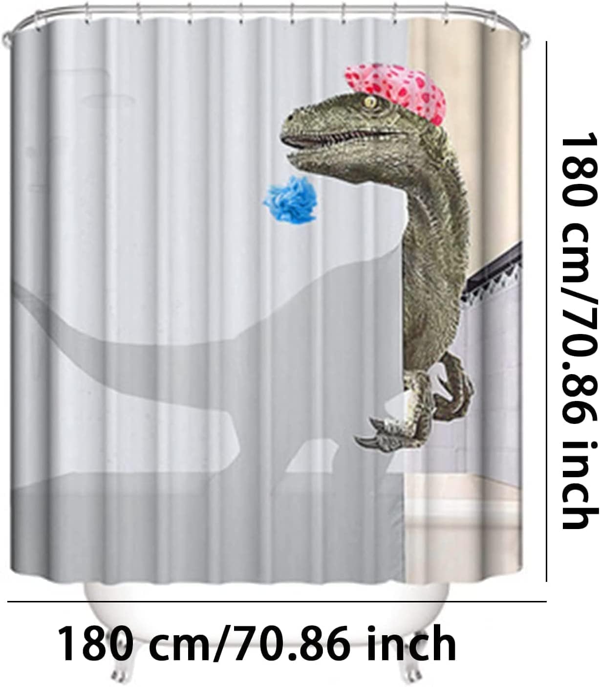 Duschvorhang Wasserdicht Dinosaurier Druck Vorhang Bad180x180cm + 12 Ringe